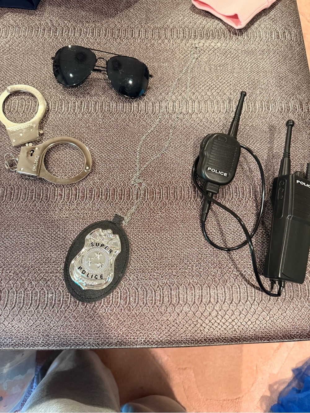 Police Badge Necklace with Sunglasses and Props - Silver & Black